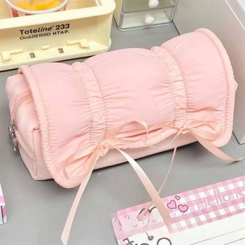 1pcs Creative Korea Style Bow Pencil Case Large Capacity Multilayer Storage Drawstring Pencil Bags Office Supplies Storage Bag розовый
