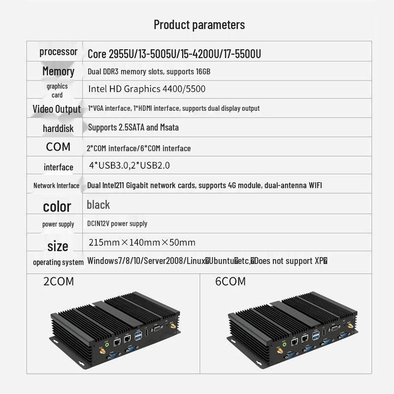 Core Fanless Mini Industrial Embedded PC Host