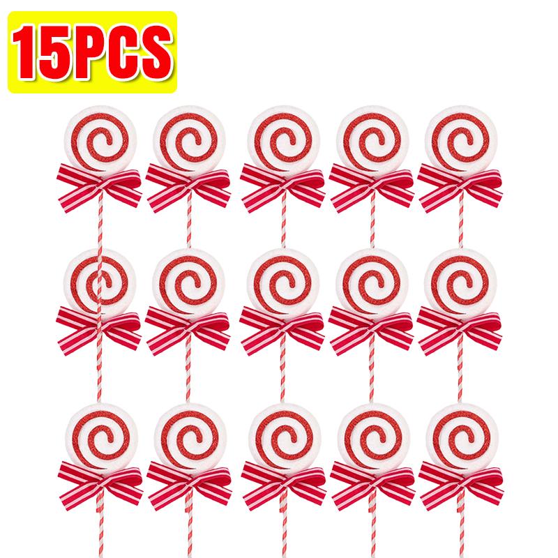 Christmas Lollipop Ornaments Plastic Glittery Candy Cane Xmas Tree Hanging Pendants Home Party Festival New Year Decors Gifts