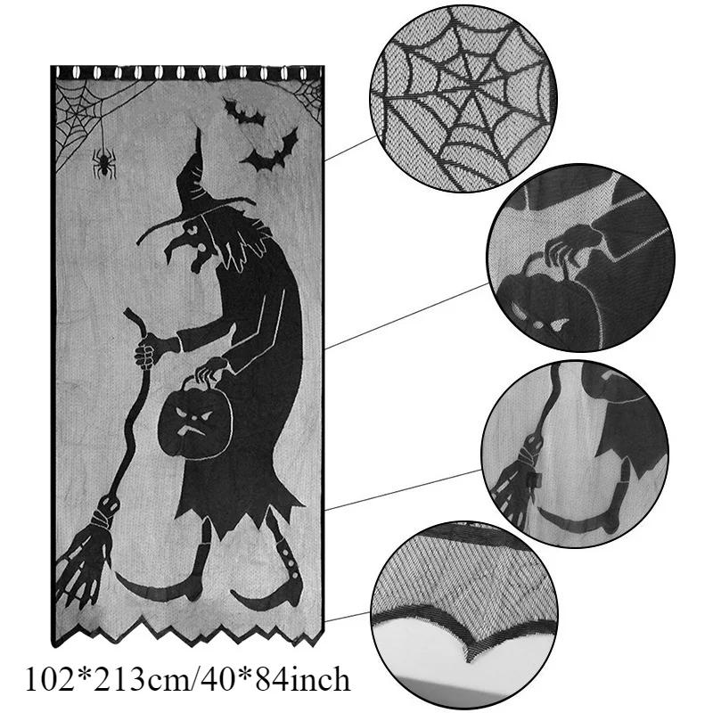 Halloween Tablecloth Bat Spider Web Black Lace Tablecloth Mantel Cloth Family Table Decoration Halloween Party Decoration
