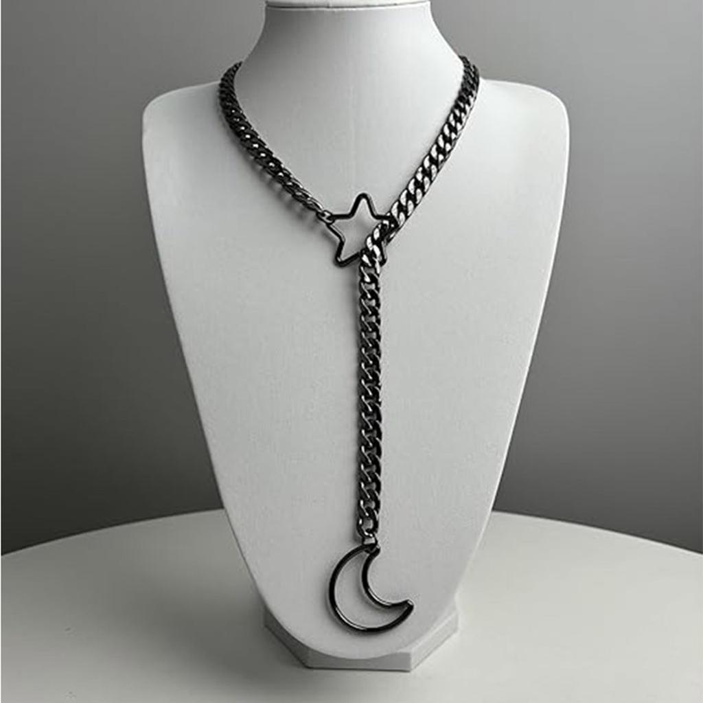 Elegant Star Moon O Rings Choker Necklace for Women Adjustable Cuban Lariat Y Necklace Jewelry Statement Pieces