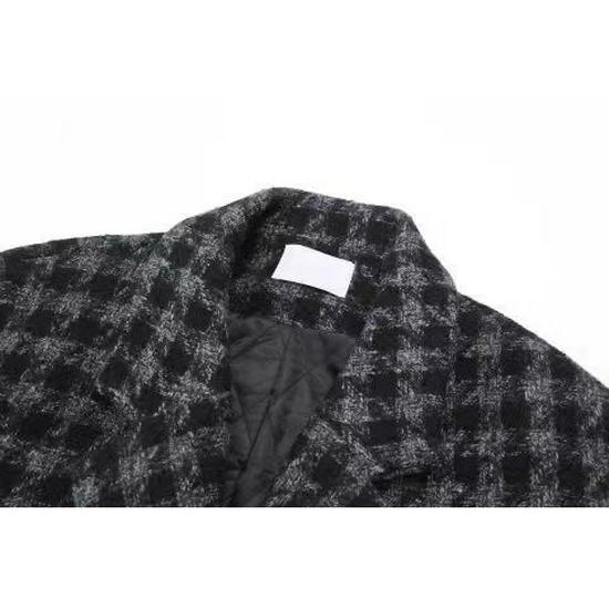 2025 Autumn/Winter Plus Size Women's Plaid Wool Coat - Loose Slim Fit, Mid-Length, Thickened