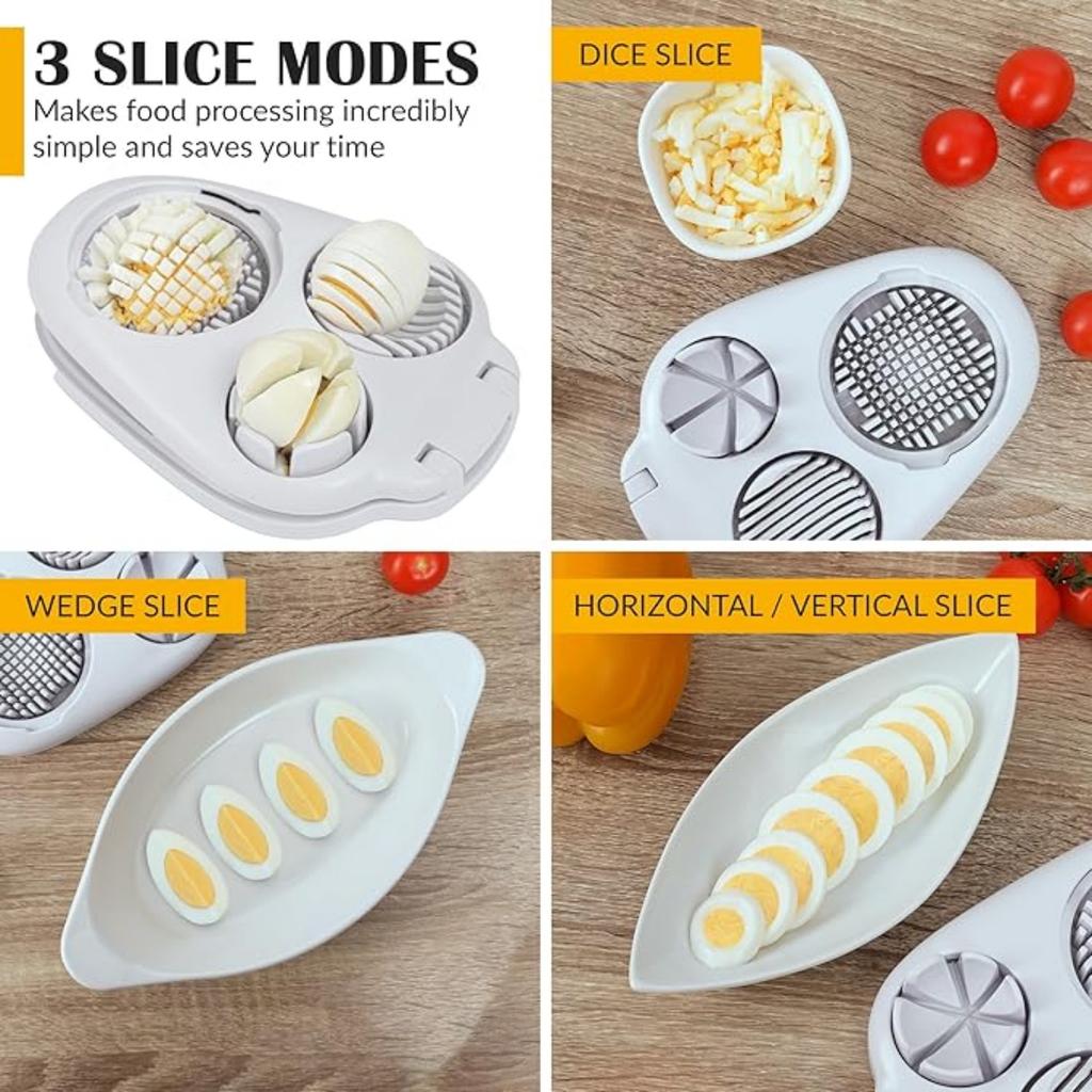 Egg Slicer for Hard Boiled Eggs - 3 Slice Modes Egg Cutter, Heavy Duty, Stainless Steel Dicer Kitchen Chopper Tool for Strawberry Grape Cherry Tomato