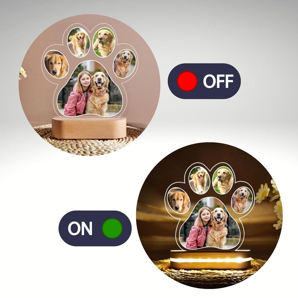 Personalized Dog Paw LED Light Frame Multi Photo Pet Picture Frame with Soft Warm Glow Unique Keepsake Gift for Dog Lover
