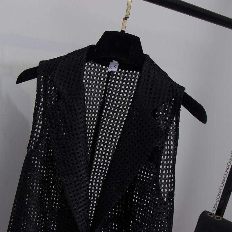 Estate Nero Bianco Completo Blazer Gilet Giacca Stile Donna Pendolare Senza Maniche OL Cardigan Canotta Cappotto