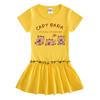 Summer Cartoon Color Block Raglan Dress for Baby Girls - Short Sleeve with Ruffled Pleated Skirt