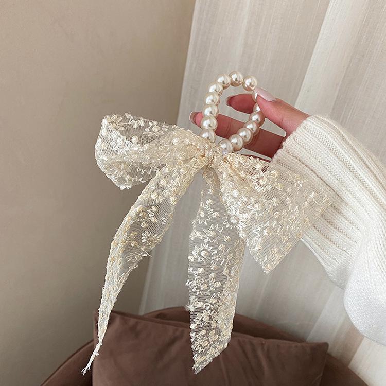 1PC Elegant Lace Embroidery Bow Hair Ties Solid Color Retro Headdress Hair Ties Sweet Girls Princess Hair Accessories Gift