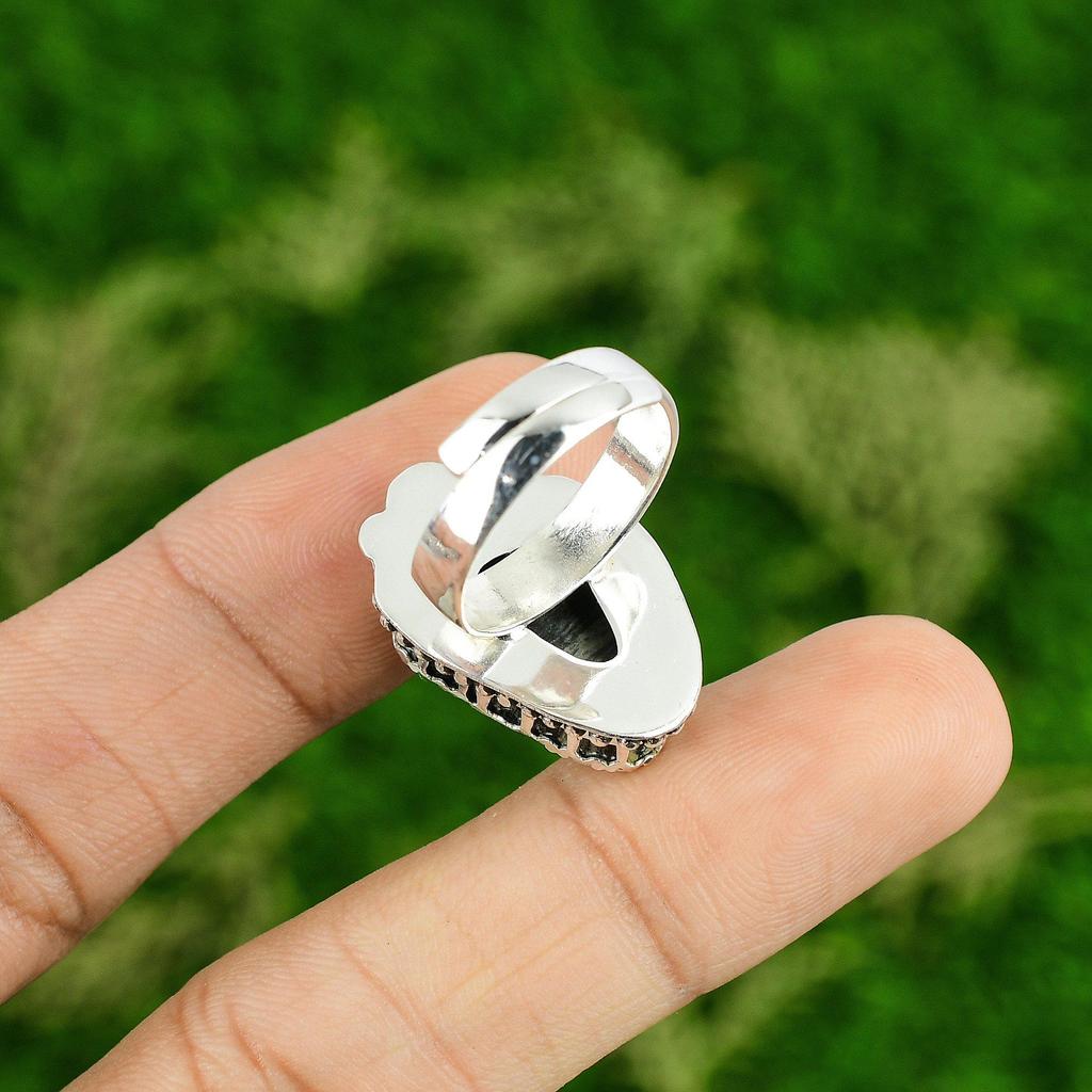 Gift For Her 925 Silver Natural Silver Leaf Jasper Stackable Adjustable Ring