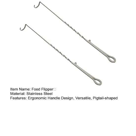 Pigtail Food Flipper Stainless Steel Grill Turner Hook Ergonomic Meat Flipping Hook for Grilling Steak Ribs Chicken Kitchen BBQ Accessories