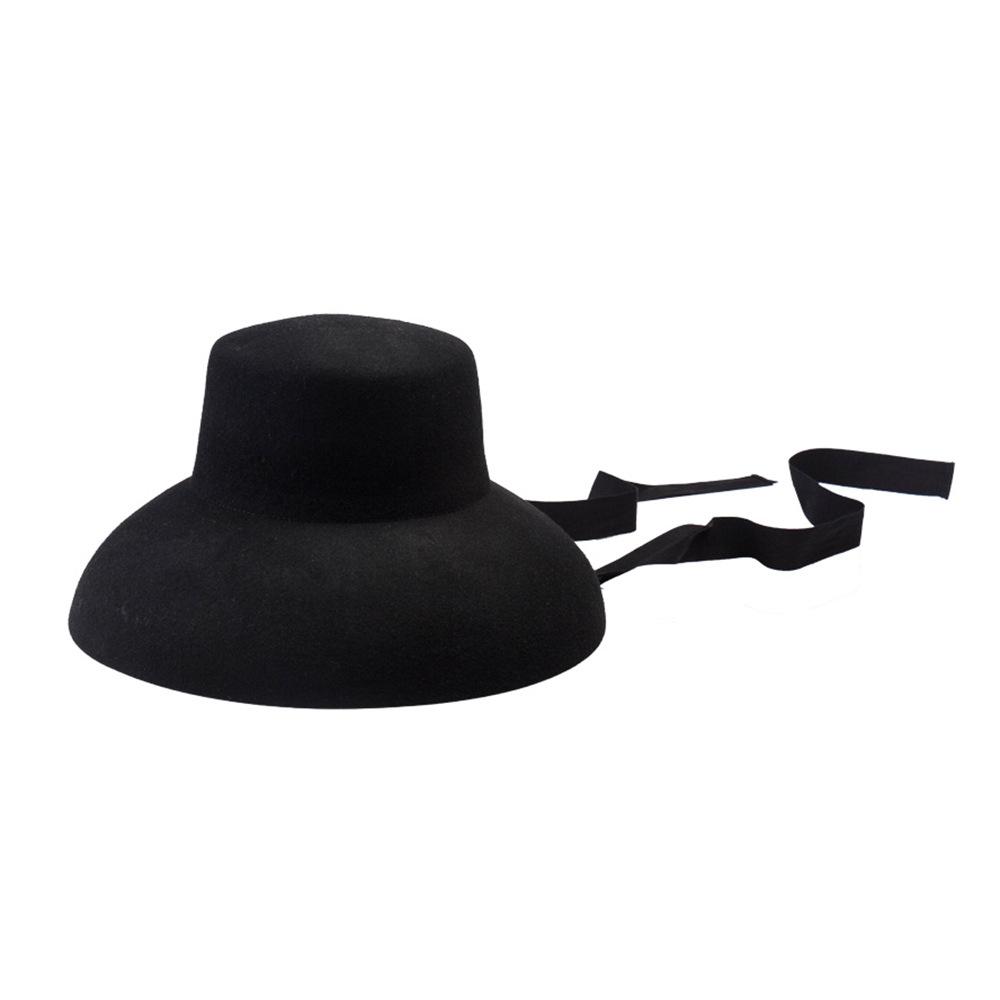 

Vintage Elegant Autumn Winter Wool Felt Fedora Hat for Women Flat Top Wide Downturned Brim Hat with Tie Band M 57cm чёрный