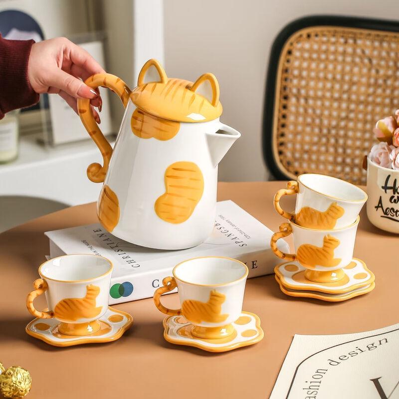 

Cute Cat Ceramic Tea Set (1 Teapot, 4 Cups, 4 Saucers)