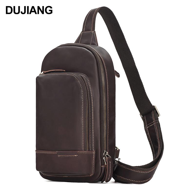 Pánská crossbody taška na hrudník z kůže Crazy Horse: Velká kapacita, Retro minimalistický design pro cestování v přírodě