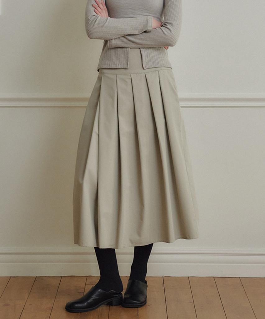 Marot Two-Way Pleated Long Skirt_Pale Khaki