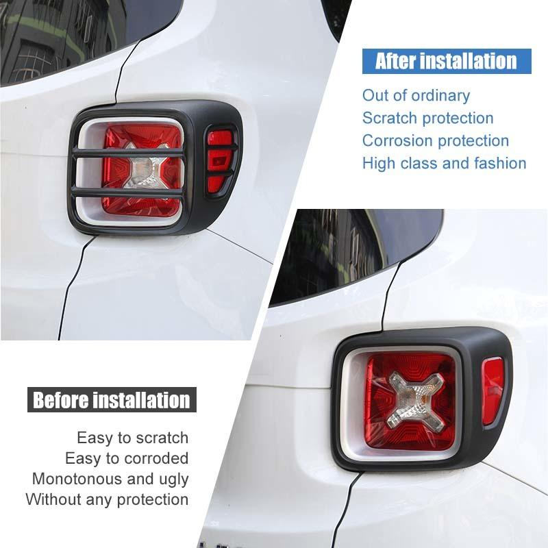 Car Metal Rear Tail Lights Taillights Decoration Cover Trim Tail Lamps Guard Cover for Jeep Renegade 2016 Up,  Black