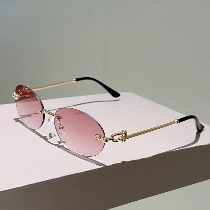 Rimless Oval Sunglasses Women  New in Fashion Vintage Decor Shades Trendy Brand Designer Gradient Casual Sun Glasses
