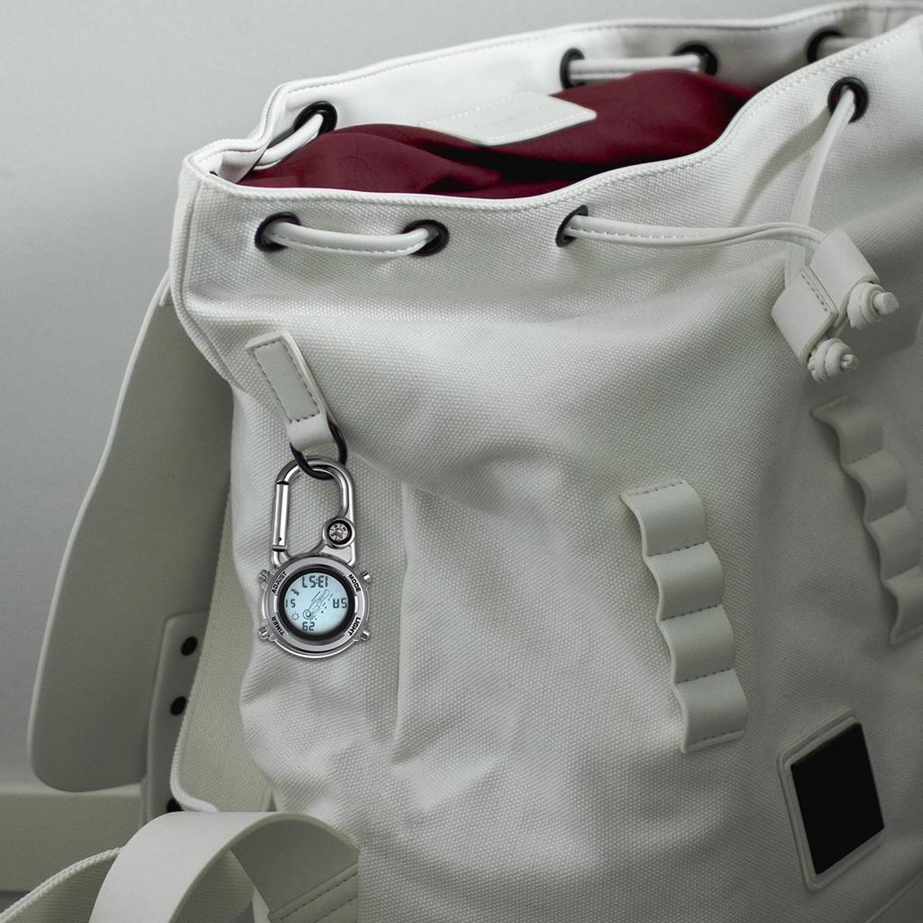 JEWELRYWE Armbanduhr mit Karabiner, Krankenschwesteruhr, Digitalanzeige, Unisex, einfache Uhr, Schlüsselanhänger, Tasche, Taschenuhr