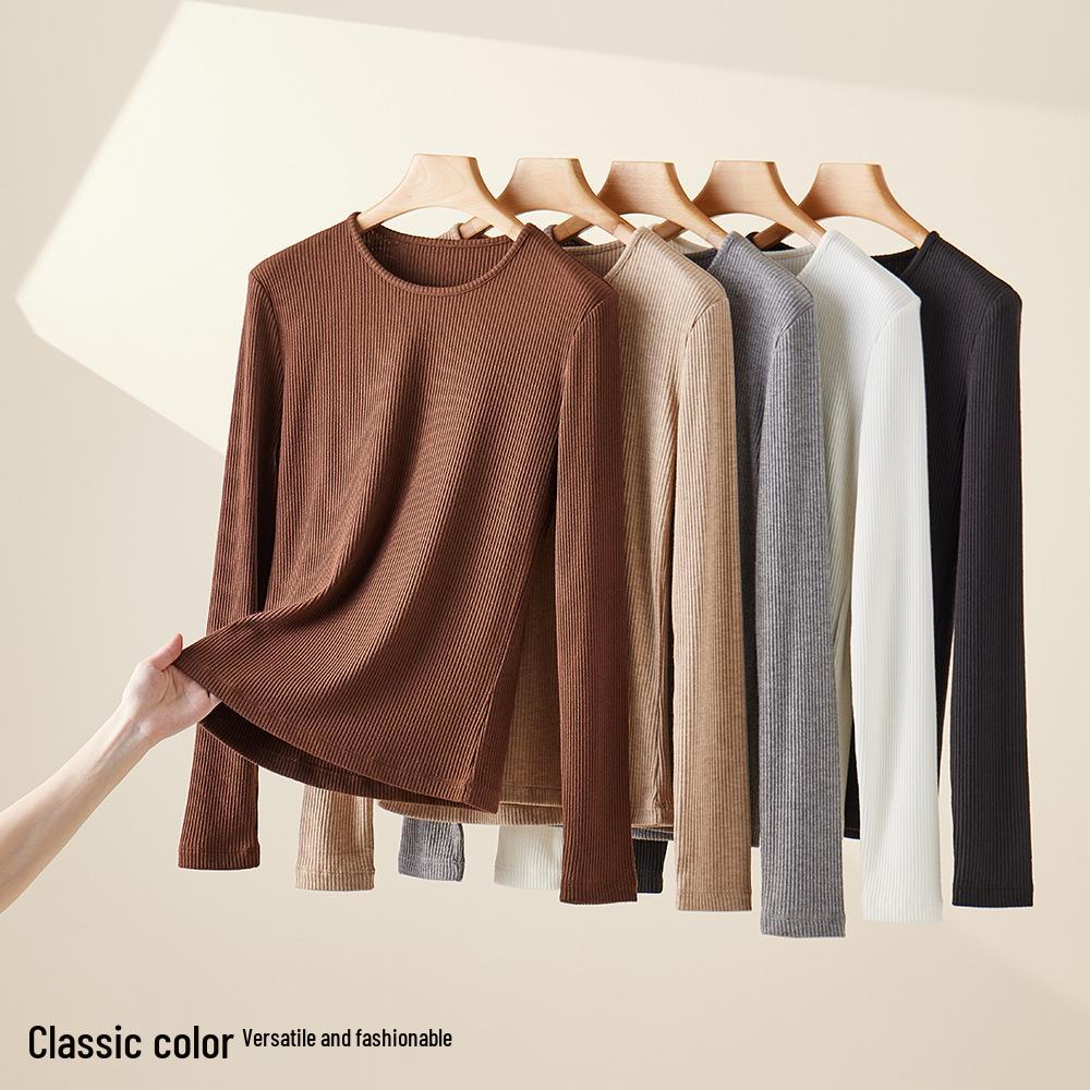 Women's Ribbed Knit Crew Neck Long Sleeve Top - Slimming & Versatile