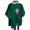 Women's Retro Cartoon Print Loose T-Shirt - Mid-Length, Round Neck, Short Sleeve, Oversized Summer Top