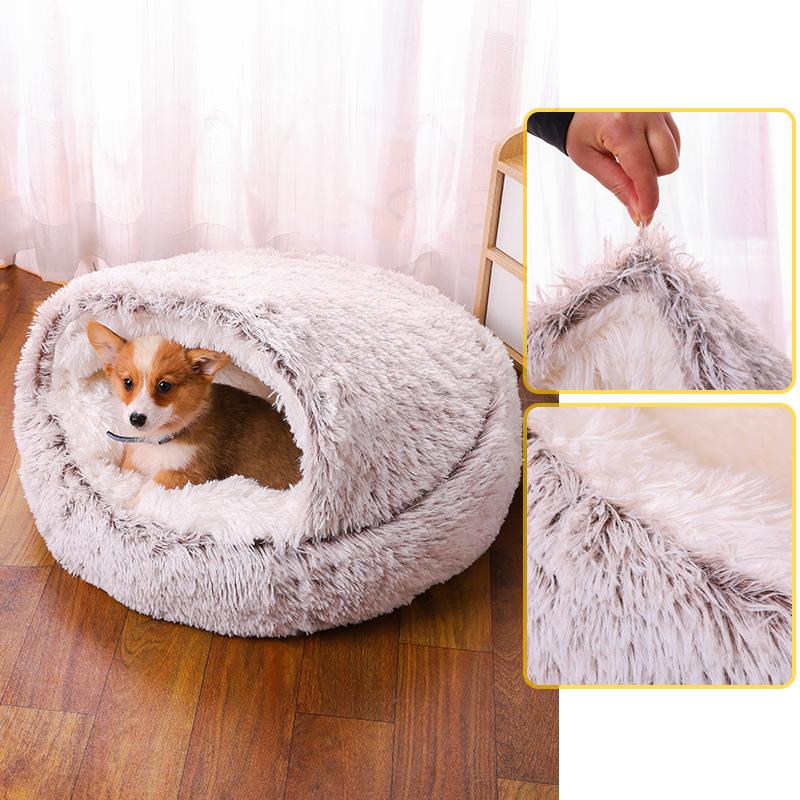 Pet Nest Winter Warm with Cover Pet Pad Anti-kick with Own Quilt Kennel Semi-closed Soft Half Pack Cat Nest