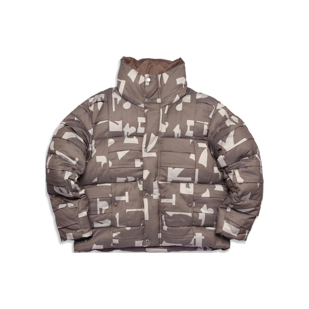 Li Ning Full Print Letter Embroidered Stand Collar Single Breasted Long Sleeve Down Jacket Unisex Outerwear Cashmere-Gray Clay-Brown AYMS169-2