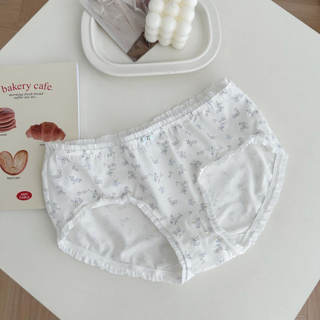 Soft Breathable Cotton Women s Floral Pattern Mid Rise Underwear Comfortable Summer Essentials Blue Flower,M