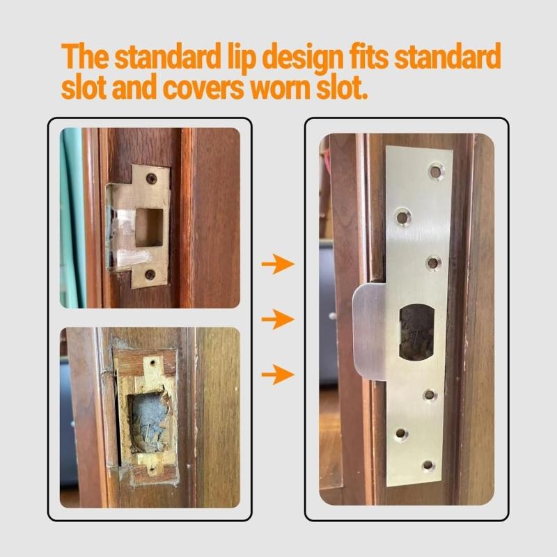 Stainless Steel Door Latches Security Strikes Plate With Double Steel Plates For Door Lock Thick Door Back Plate