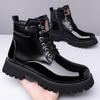 Winter Mens High Top Thermal Boots Plush Lined Snow Shoes Patent Leather Casual Non-Slip Waterproof Warm Comfortable Ankle Boots