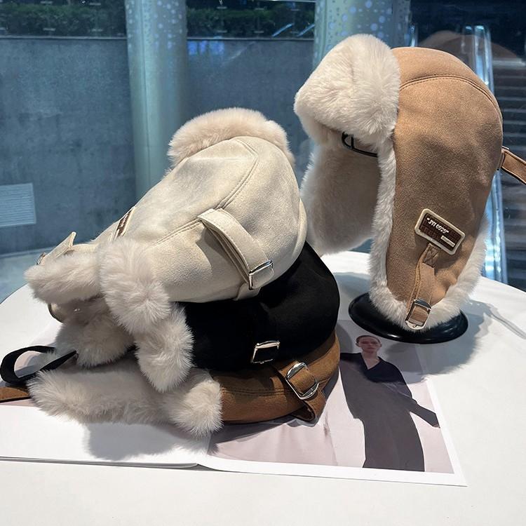 Thickened Suede Lei Feng Hat In Winter Electric Car Outdoor Riding Plus Velvet Warm Windproof Cold Ear Protection Hat for Women
