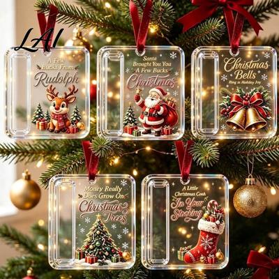 Christmas Hanging Decorations 3 Pcs Cash Money Holder Acrylic Gift Ornament for Cash Clear Transparent Xmas Tree Decoration
