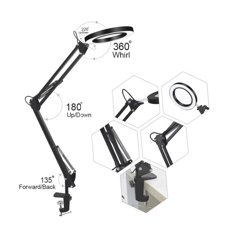 3-Color 72LED Magnifier Glass Lamp 8X/10X Magnification With USB-Powered For Electronics Repair Desk Lamp&Precision Beauty Care