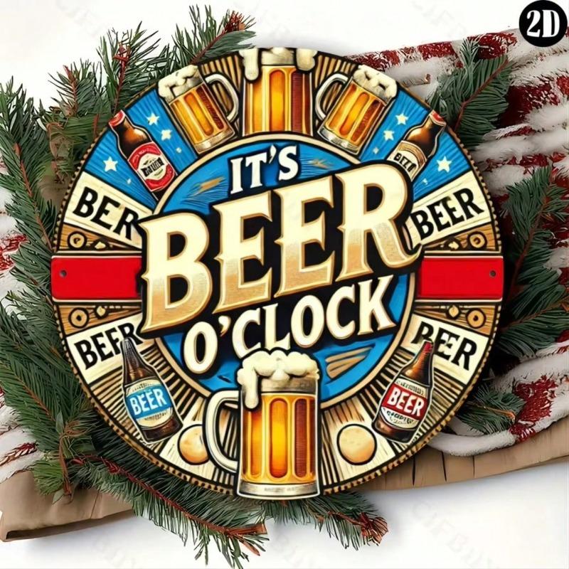 Antique Metal Tin Sign Beer O Clock Wall Decor Kitchen Hanging Art 8x8 Inch