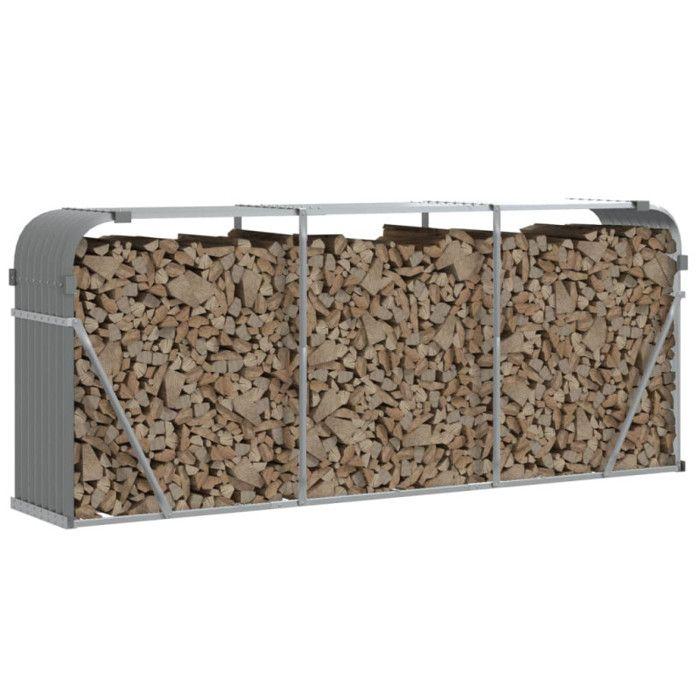 VidaXL Porte-bûches, Support à Bois de Chauffage avec Rangement, Étagère à Bois de Chauffage Extérieur, Gris Clair 364555