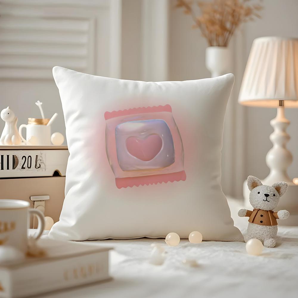 Süße rosa Süßigkeiten Kissenbezug Milbenabweisend Kissenbezug Unsichtbarer Reißverschluss seidiger kurzer Plüsch Sofakissenbezug