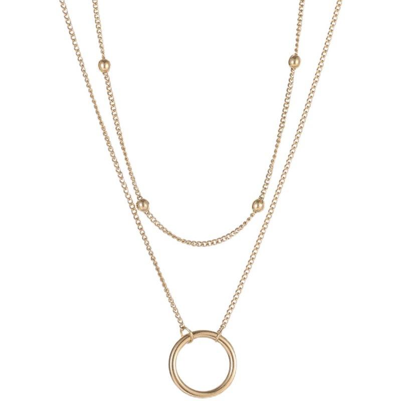 Double Layer Titanium Steel Collarbone Necklace Side Circle Pendant Women Trendy Minimalist High-End Feeling Chain