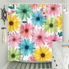 1pc Daisy Floral Shower Curtain - Overlapping Daisies in Green, Blue, Pink, Yellow, Bold & Playful Design, Polyester,  12 Hooks