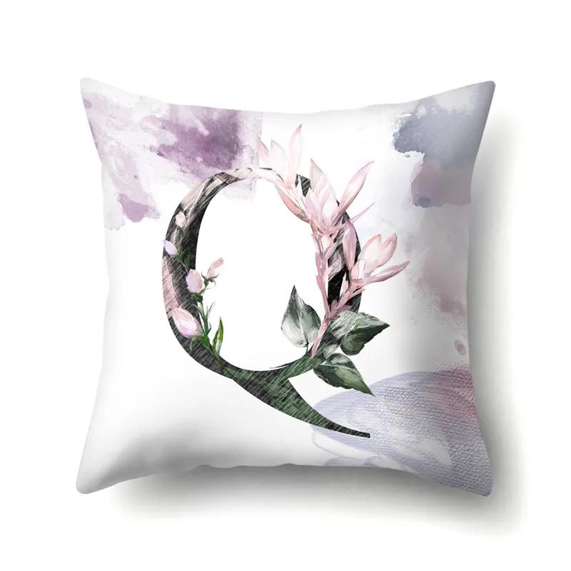 Decorative 26 Letters Polyester Pillow Case For Sofa Alphabet Flowers Printed Cushion Cover Case Home Decor Almofada 45X45Cm
