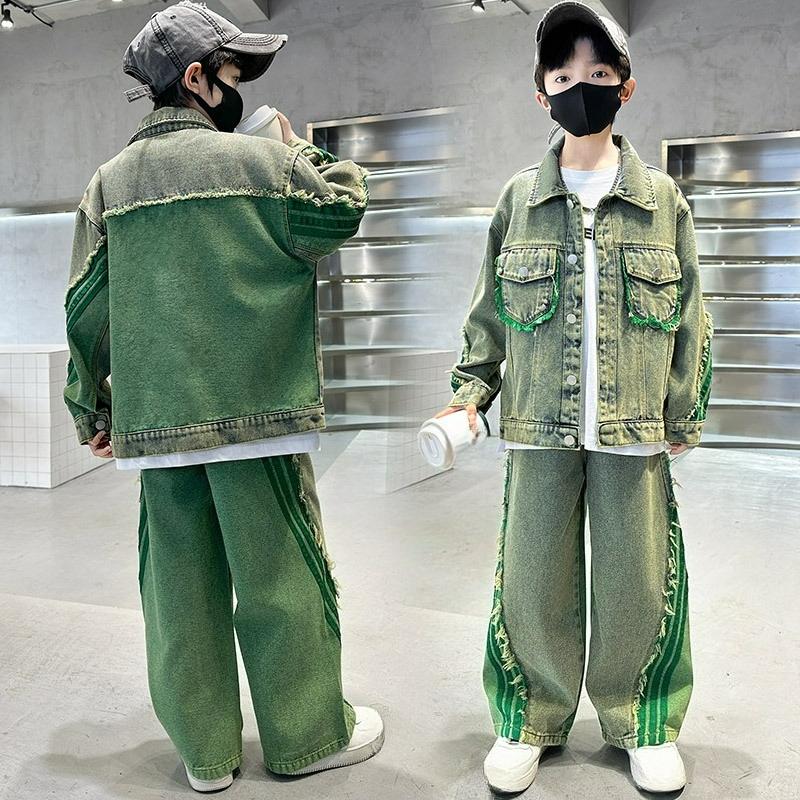 Мальчиковый джинсовый костюм, модели для весны и осени, детская куртка в западном стиле для больших детей, модный весенний тренд детской одежды 170