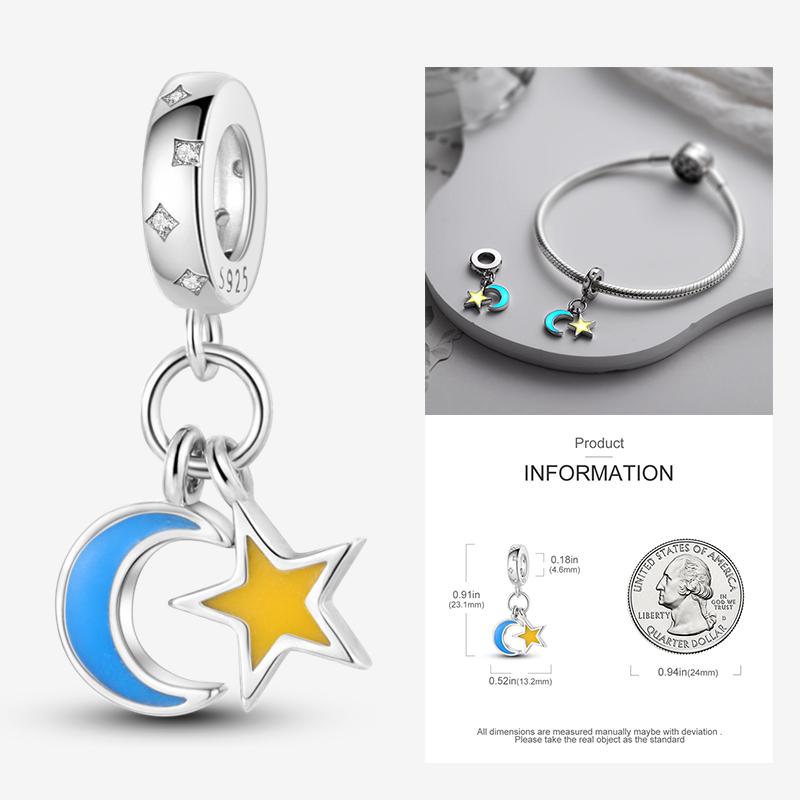 New In Star Moon Sun Series Charm Beads Fit Pandach Original Bracelet Women Copper Pendant Bead Jewelry Gift