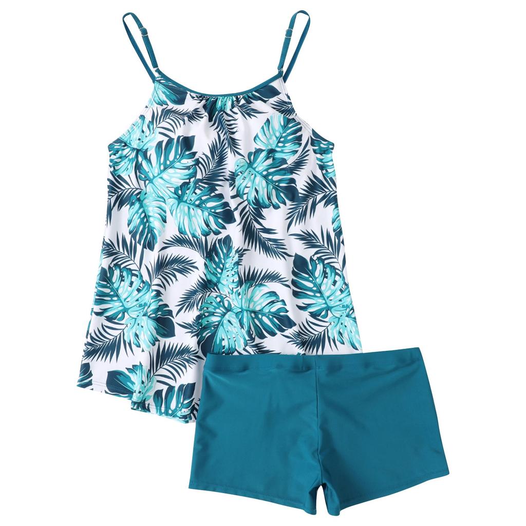Women's Two Piece Swimsuit Tankini Set with Padded Bra Wireless Support Floral Print Swimwear Top and Bottoms