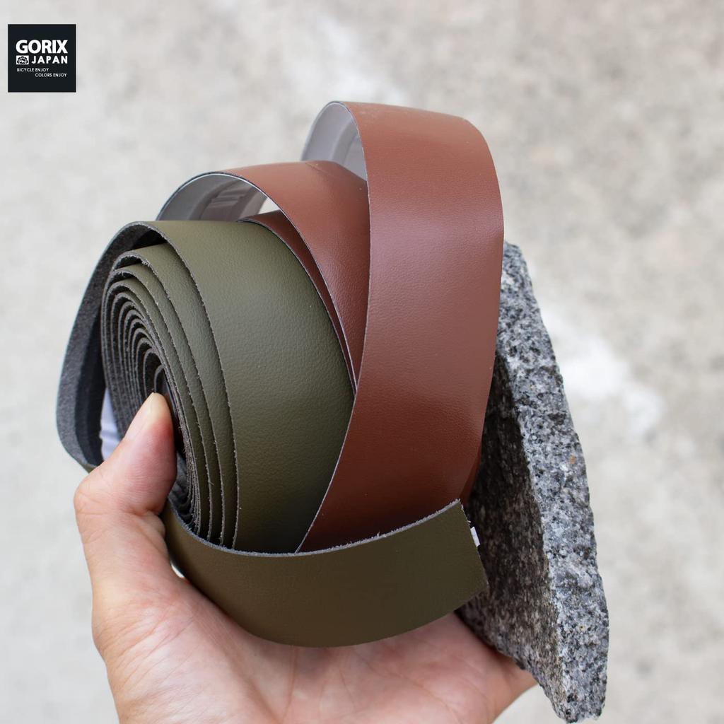 GORIX Bar Tape for Bicycles and Road Bikes Handlebar Grip Tape with Shock Absorption for Stylish Bicycle Customization Leather-Look (GX-GLB) (Olive)