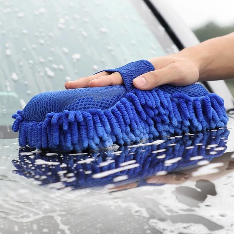Auto Blue Microfiber Chenille Car Wash Sponge Care Washing Brush Pad Cleaning Tools Auto Washing Towel Glove Styling Accessories
