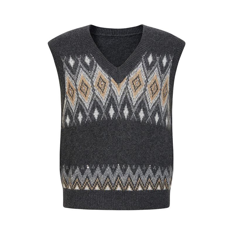 ANNARKO Women's Fair Isle Jacquard Beaded Knit Vest