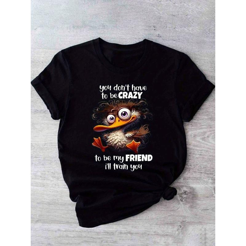 

You Don t Have to Be CRAZY Women s Fashion Printed Round Neck Short Sleeve T-Shirt, Casual and Comfortable for Daily Wear,Round Neck 4XL чорний