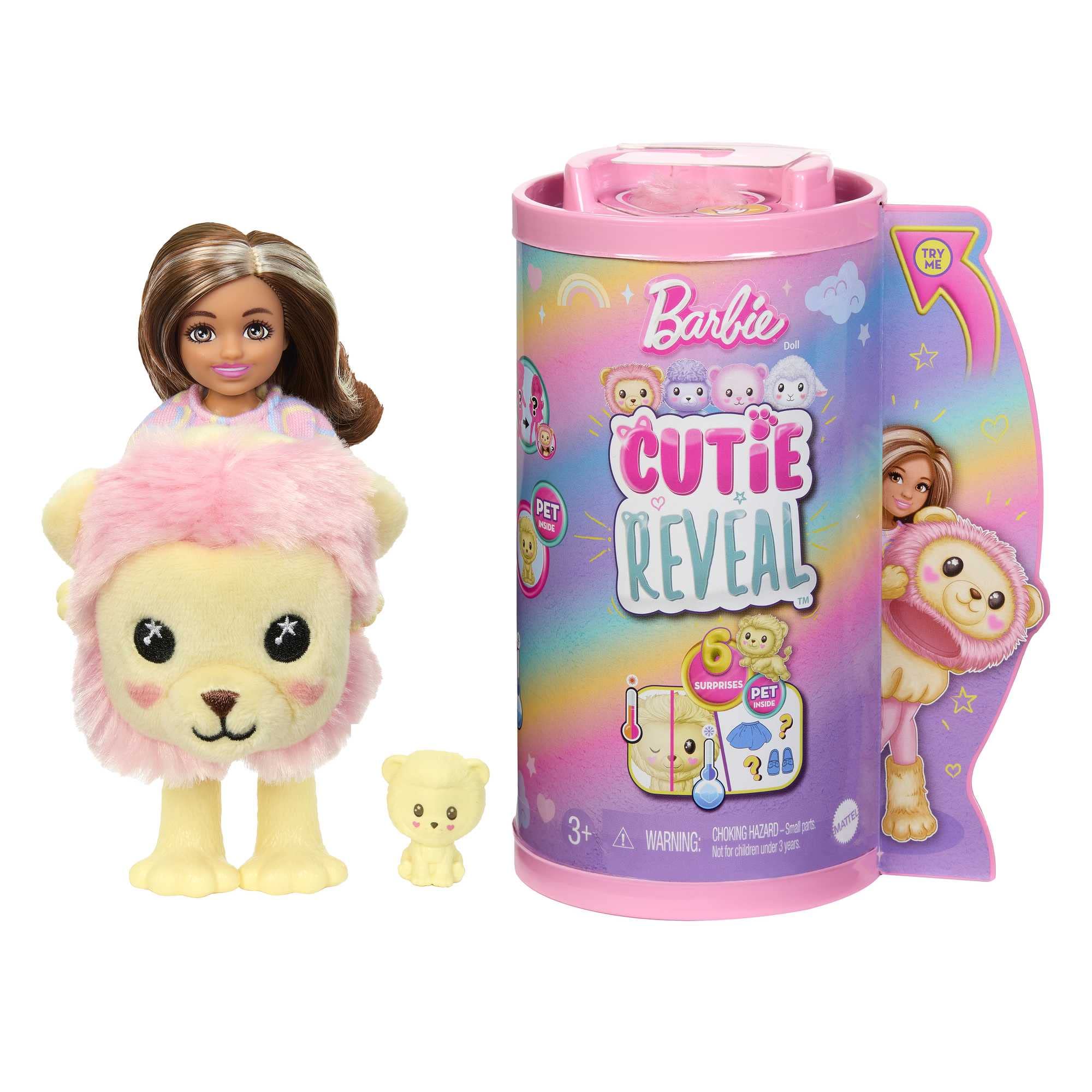 

Barbie Coffret Mannequin Chelsea Cutie Reveal Comfort Incluant 6 Surprises avec Changement De Costume Lion en Jouet A Partir De 3 HKR21 Poupée Série