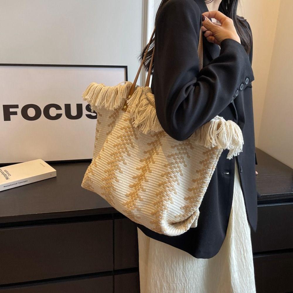 Handbags Straw Bag Embroidery Weave Tote Bag Portable Tassel Shoulder Bag  Shopping Bag