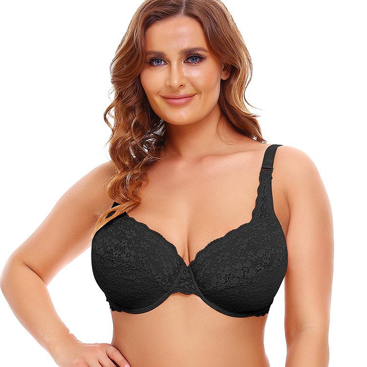 

Underwire Lace Jacquard Ultra Thin Bra, Plus Size Full Figure Sexy Lingerie for Women 36B чёрный