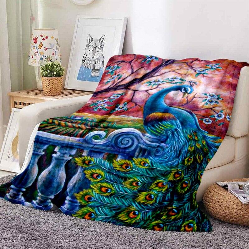 Peacock Pattern Blanket Ultra Lightweight Soft Plush Flannel Throws Blanket for Sofa Bed Couch Best Office Gifts