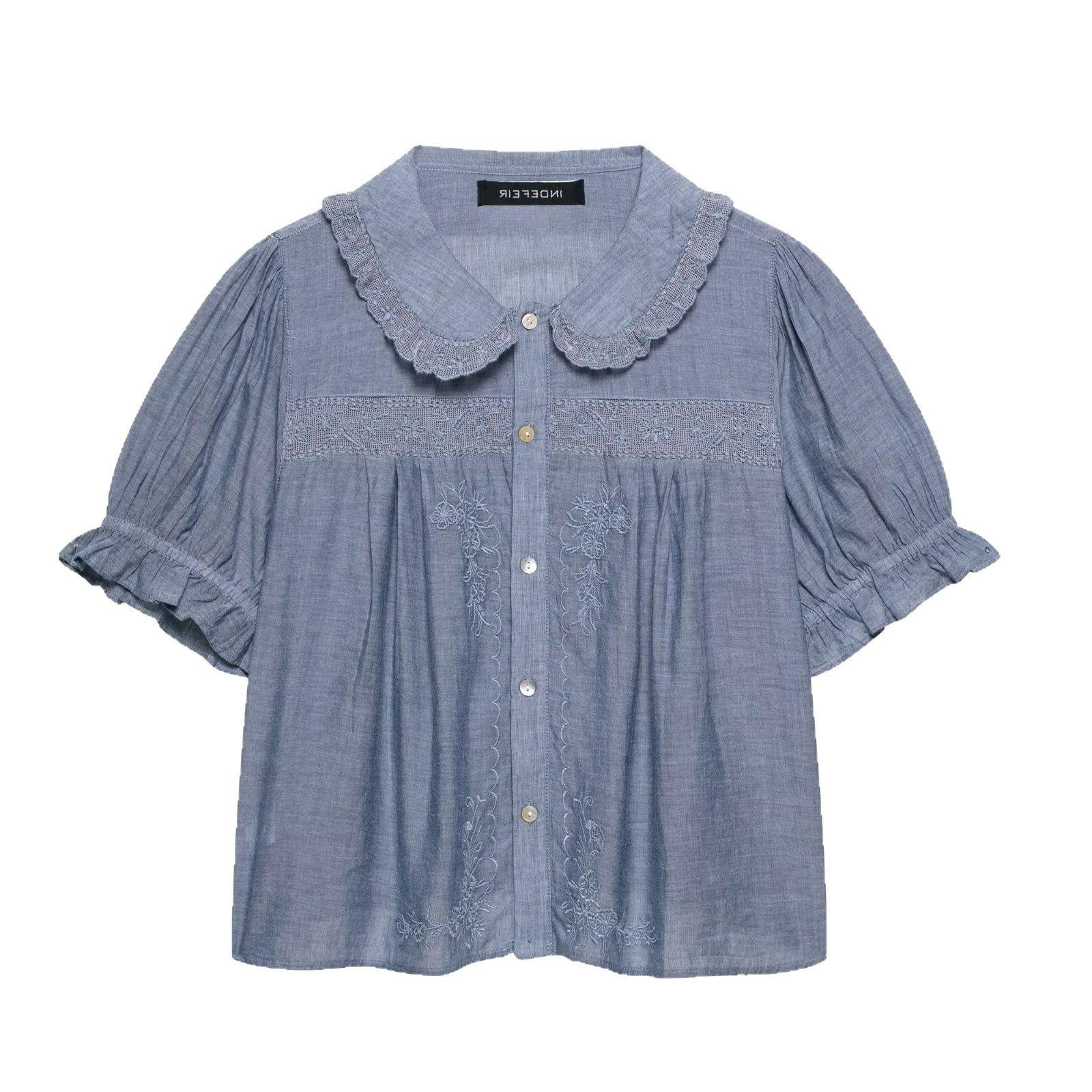 

TAOP&ZA Women s Floral Puff Sleeve Embroidered Short Shirt Extra Small