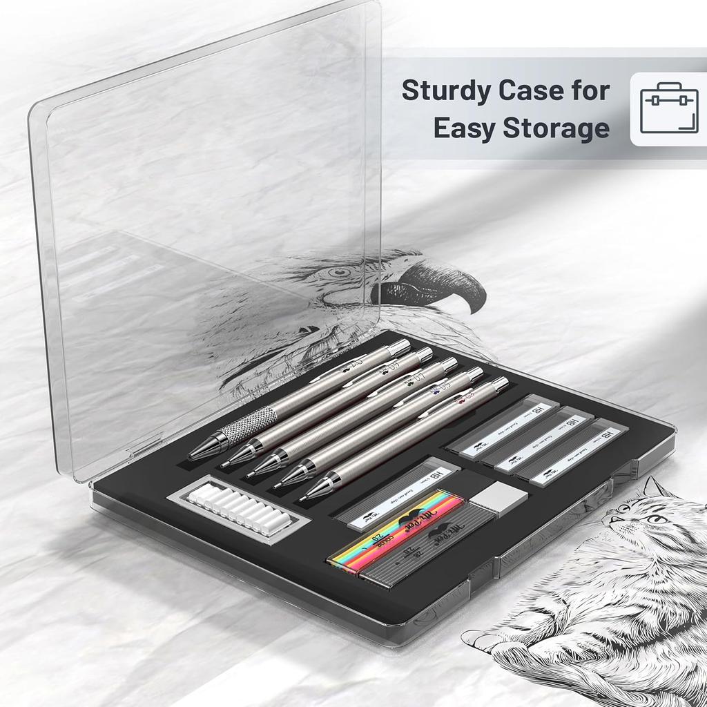 Mr. Pen- Metal Mechanical Pencil Set with Lead and Eraser Refills, 5 Sizes, 0.3, 0.5, 0.7, 0.9, 2mm, Drafting, Sketching, Architecture, Drawing Metal