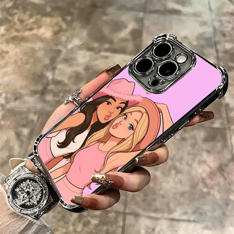 Best Friends Forever Girls Plating Phone Case For Iphone 16 17 Pro Max Air 16E 14 15 Plus 12 13 Mini Anti-Fall Airabag Cover